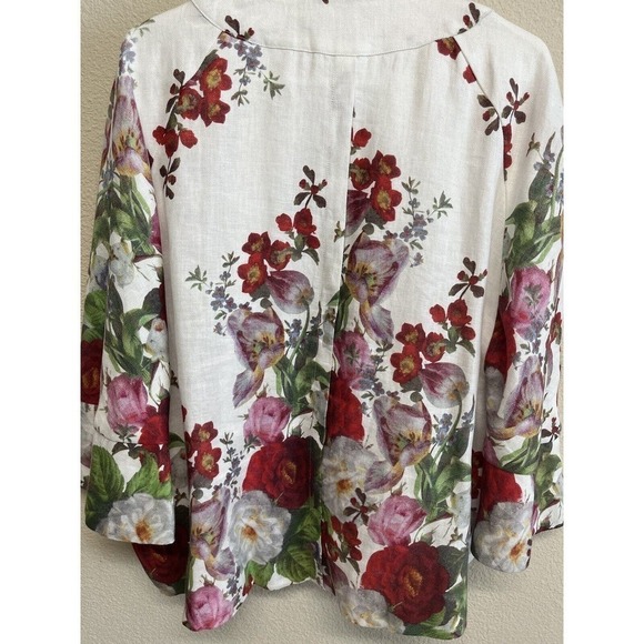 Eva Franco Anthropologie Rose Linen Blazer Cardigan Size M Floral Open - Picture 11 of 12